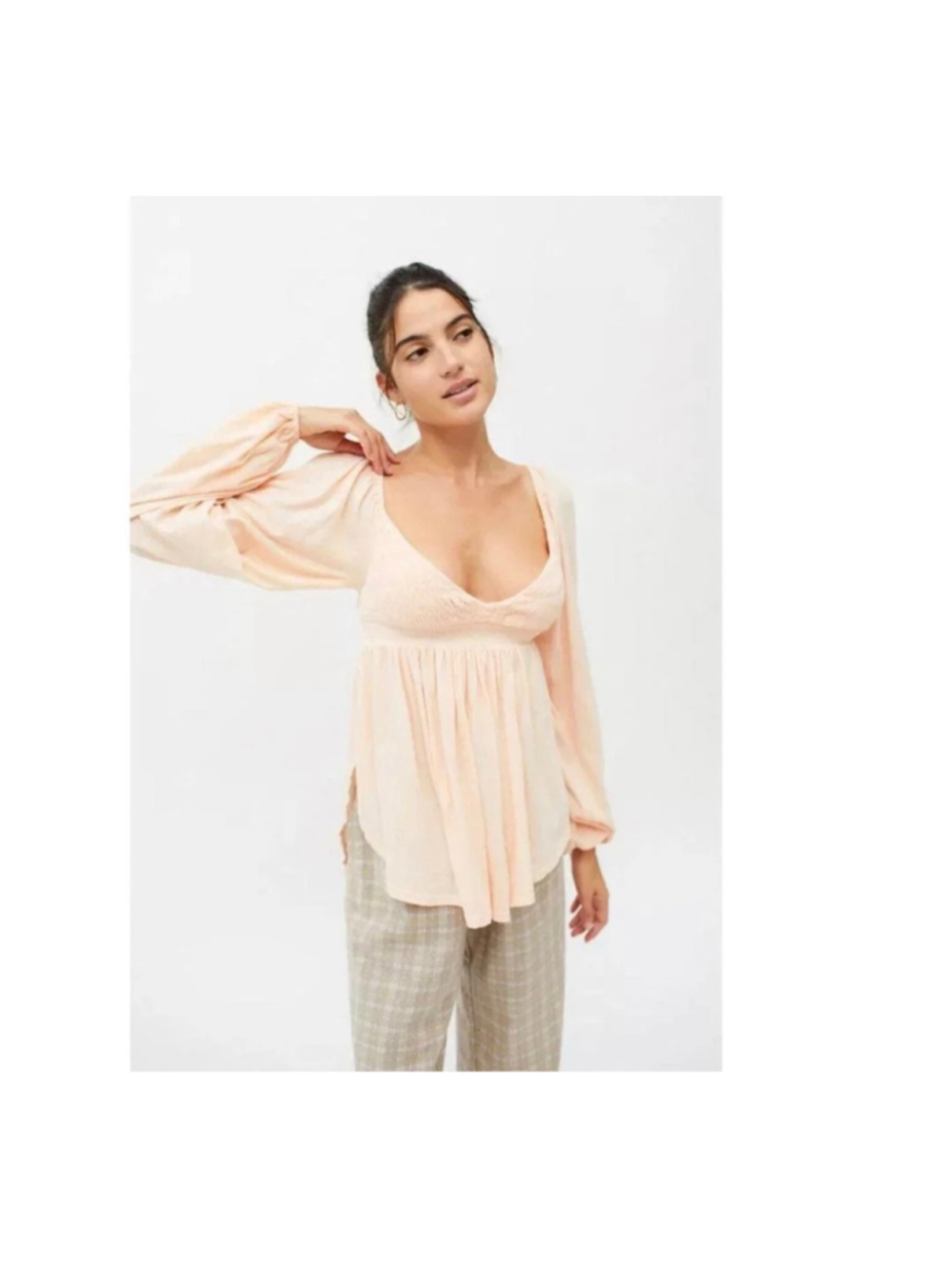 Women's Urban Outfitters Esperanza Peach Blouse Tunic Smock Size Small S Cotton